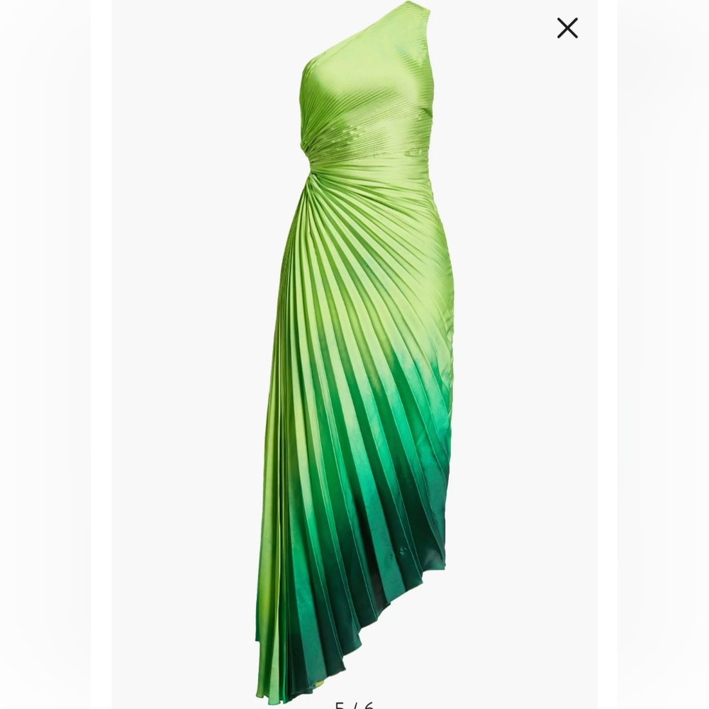 Green Ombre One-Shoulder Pleated Dress